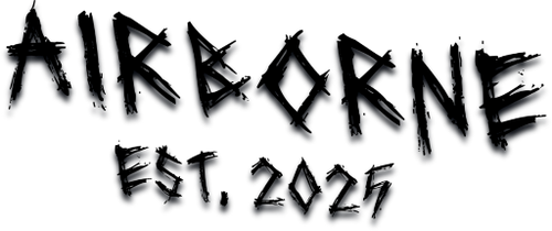 Black text 'AIRBORNE EST. 2026' on a white background